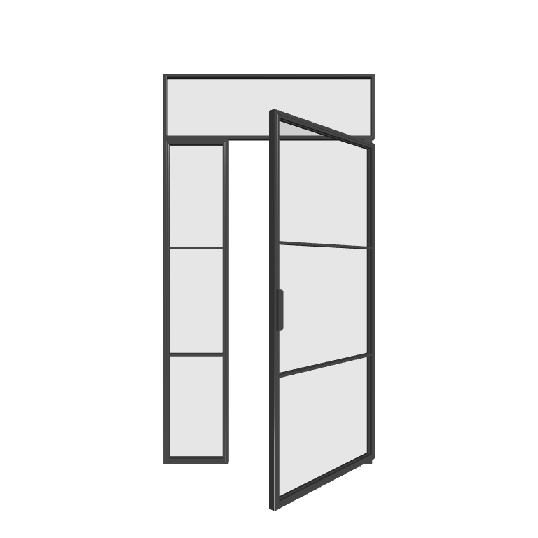 Stahl Pivot Lofttür mit Seitenteil links und Oberlicht (DIN R) Industrial Line