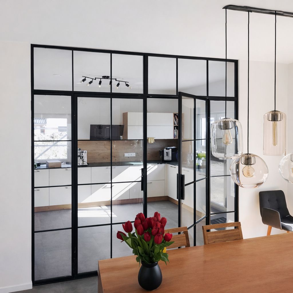 Loft Doppelflügeltür mit Standflügel, Seitenteilen und Oberlicht